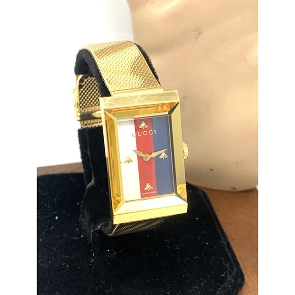 Gucci Women's Watch YA147410 G-Frame Gold Rectangular Dial Swiss Quartz Steel - Picture 13 of 14